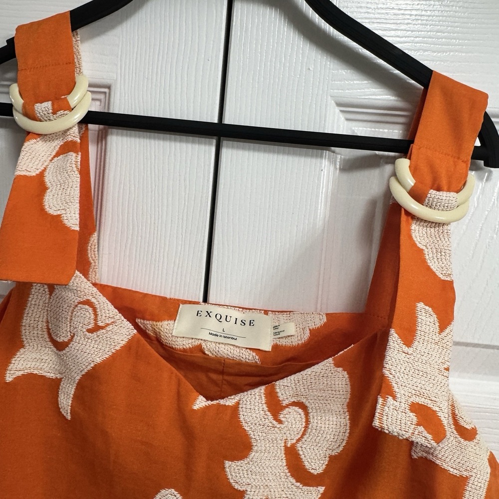 Anthropologie Exquise Phoebe Flounced Embroidered Maxi Dress Orange White Large - Picture 2 of 6